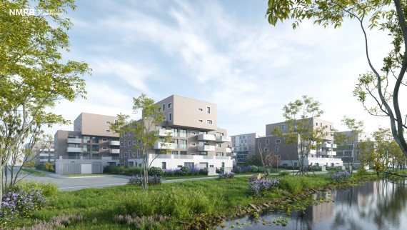 So wird das neue Wohnquartier in St. Pölten vom Mühlbach aus betrachtet, aussehen. Die 260 Wohneinheiten werden mit Sanitärtechnik und Bädern von Geberit ausgestattet. © Alpenland So wird das neue Wohnquartier in St. Pölten vom Mühlbach aus betrachtet, aussehen. Die 260 Wohneinheiten werden mit Sanitärtechnik und Bädern von Geberit ausgestattet. © Alpenland